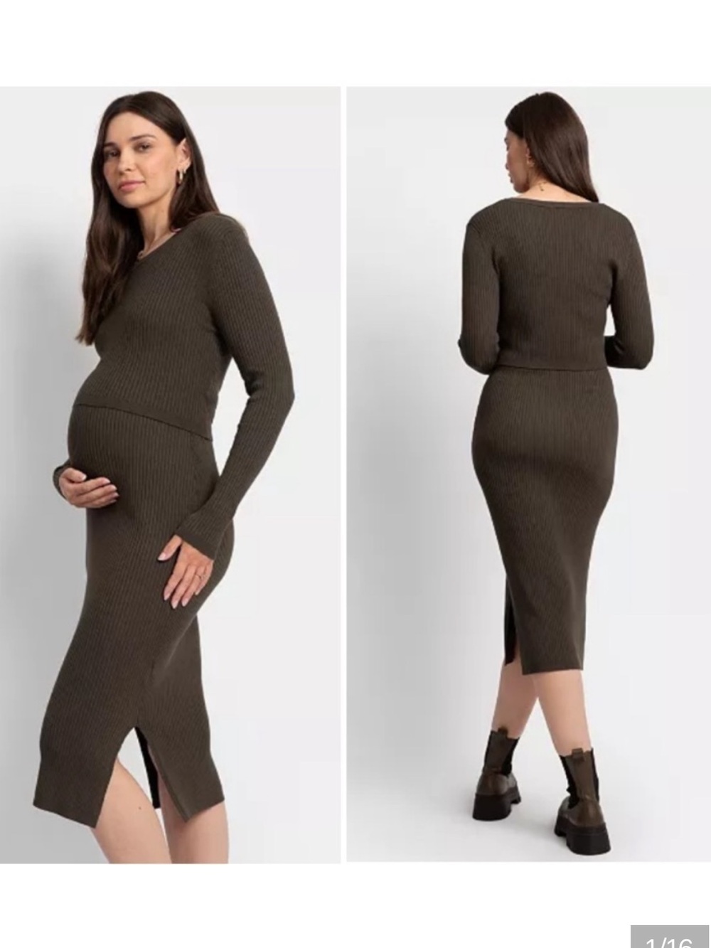 Serafina Chocolate Ribbed Maternity/Nursing Sweater Dress